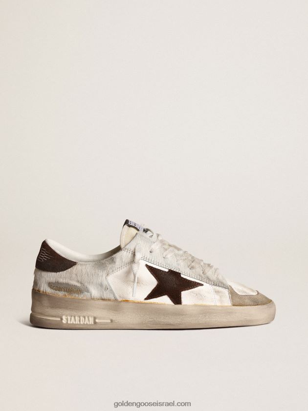 נשים Golden Goose stardan בעור נאפה ופוני עם כוכב זמש חום 246D24159