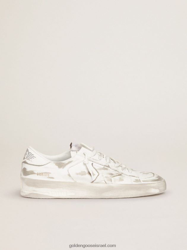 נשים Golden Goose סניקרס stardan מעור לבן עם טיפול חי 246D24254