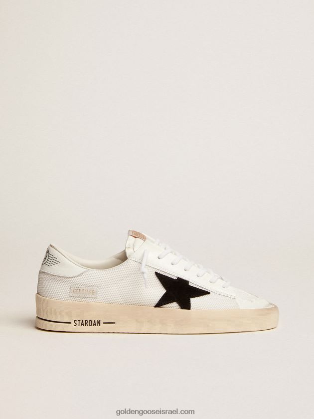 גברים Golden Goose נעלי סניקרס stardan ברשת לבנה עם כוכב זמש שחור ולשונית עקב עור לבן 246D24508