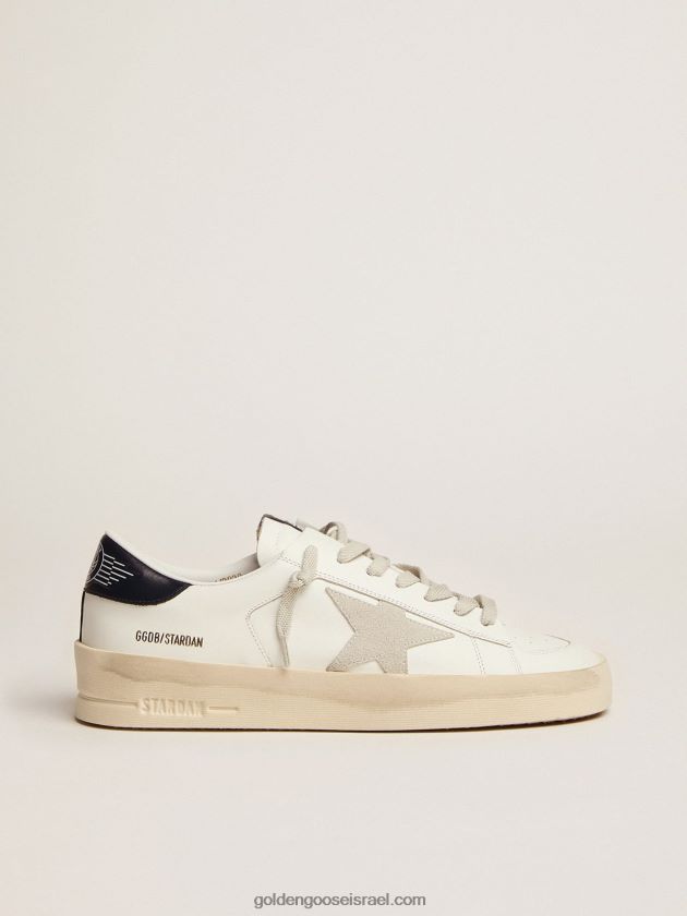 גברים Golden Goose נעלי סניקרס stardan עם כוכב זמש אפור קרח ולשונית עקב עור שחור מבריק 246D24509