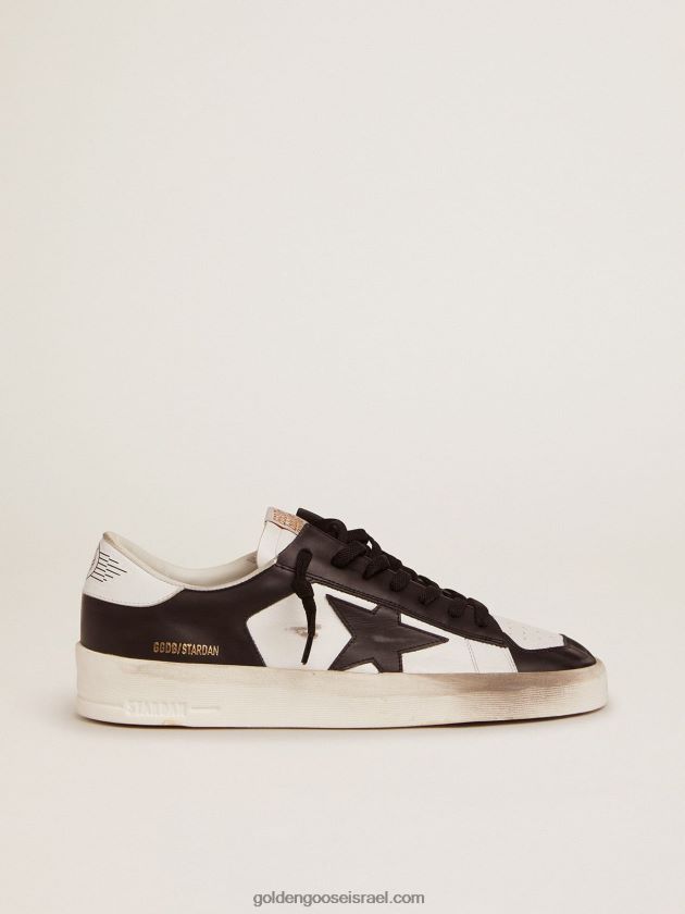 גברים Golden Goose סניקרס stardan מעור שחור ולבן 246D24569