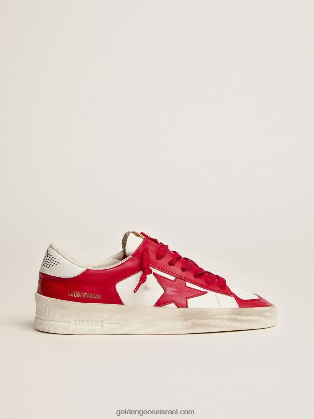 גברים Golden Goose סניקרס stardan בעור אדום ולבן 246D24586