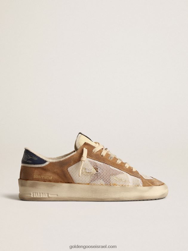 גברים Golden Goose stardan בניילון בז' ורשת עם תוספות זמש טבק 246D24604
