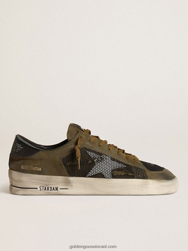 גברים Golden Goose סניקרס stardan בצבעי נובוק ירוק צבאי ורשת שחורה עם כוכב עור לבן 246D24650