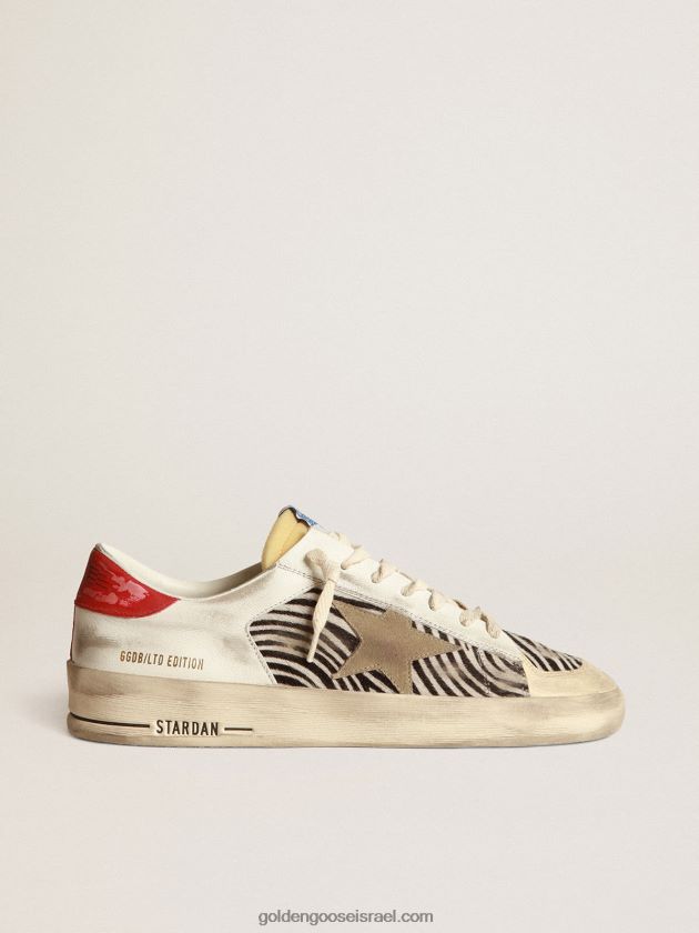 גברים Golden Goose מעבדת stardan בעור פוני עם הדפס זברה עם כוכב אפור קרח 246D24673