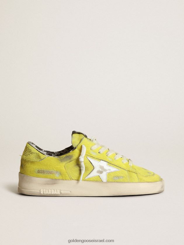 נשים Golden Goose סניקרס stardan בעור פוני צהוב ניאון עם כוכב עור לבן 246D2488