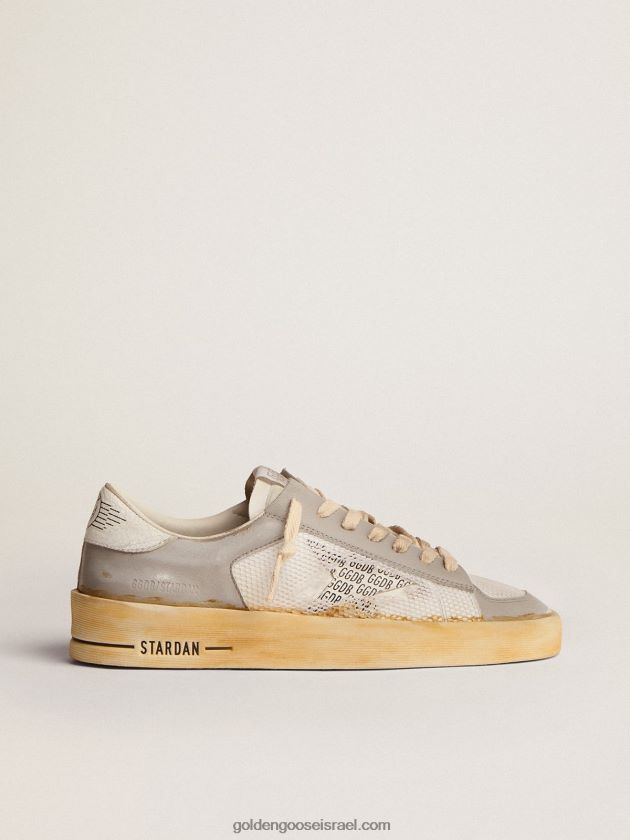 נשים Golden Goose נעלי סניקרס stardan עם כוכב עור לבן עם הדפס ggdb וכרטיסיית עקב לבנה מעור פצפוץ 246D24128