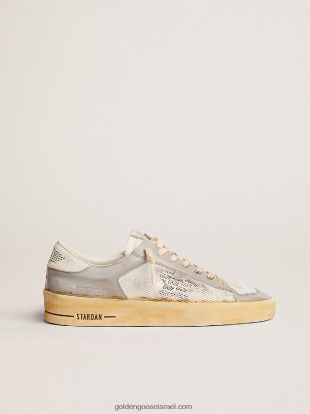 גברים Golden Goose נעלי סניקרס stardan עם כוכב עור לבן עם הדפס ggdb וכרטיסיית עקב לבנה מעור פצפוץ 246D24573