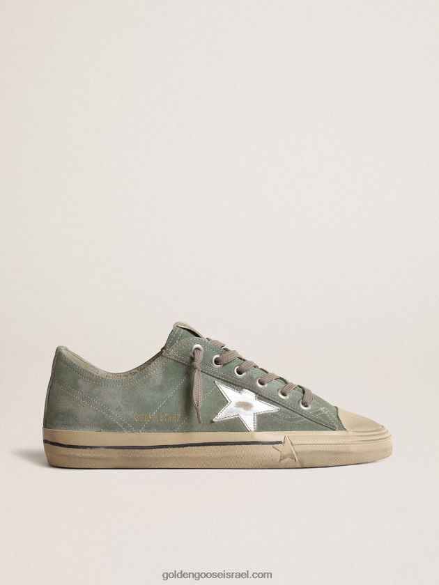 גברים Golden Goose v-star בזמש ירוק צבאי עם כוכב למינציה מעור 246D24664
