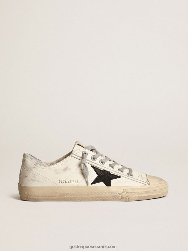 גברים Golden Goose סניקרס v-star מעור נאפה אוף-ווייט עם כוכב נובוק שחור 246D24668