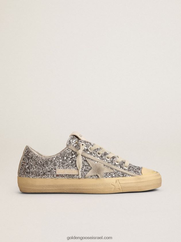 נשים Golden Goose נעלי ספורט v-star ltd בנצנצים כסופים עם כוכב זמש אפור קרח 246D24125