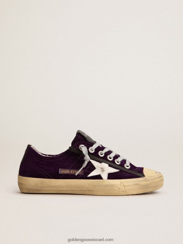 נשים Golden Goose נעלי ספורט v-star ltd בקטיפה סגולה עם כוכב עור לבן 246D24131