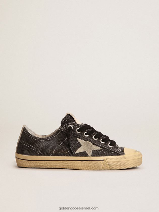 גברים Golden Goose נעלי ספורט v-star ltd בקנבס שחור עם כוכב זמש אפור קרח ולשונית עקב 246D24626