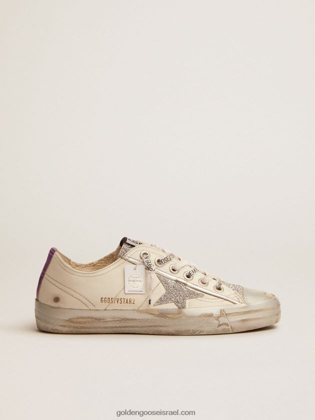 נשים Golden Goose נעלי ספורט v-star ltd מעור לבן וקריסטלים של סברובסקי 246D2490
